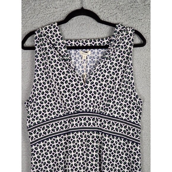 Max Studio Dress Sz XL Knee Length Geometric Print Babydoll Coquette Blue White - Picture 2 of 9